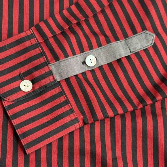 Foxcroft Top Womens 14P Red Black Striped Button Down Up Shirt Non Iron - Picture 4 of 7